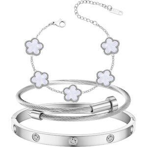 Gold Stainless Steel Bracelet for Women 18K Gold Plated Heart Friendship Jewelry